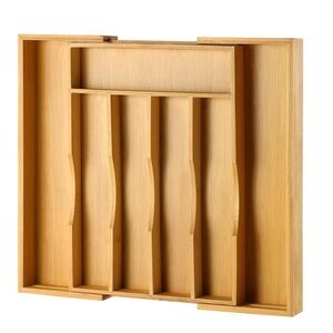 Expandable Bamboo Kitchen Drawer Organizer for Cutlery and Utensils